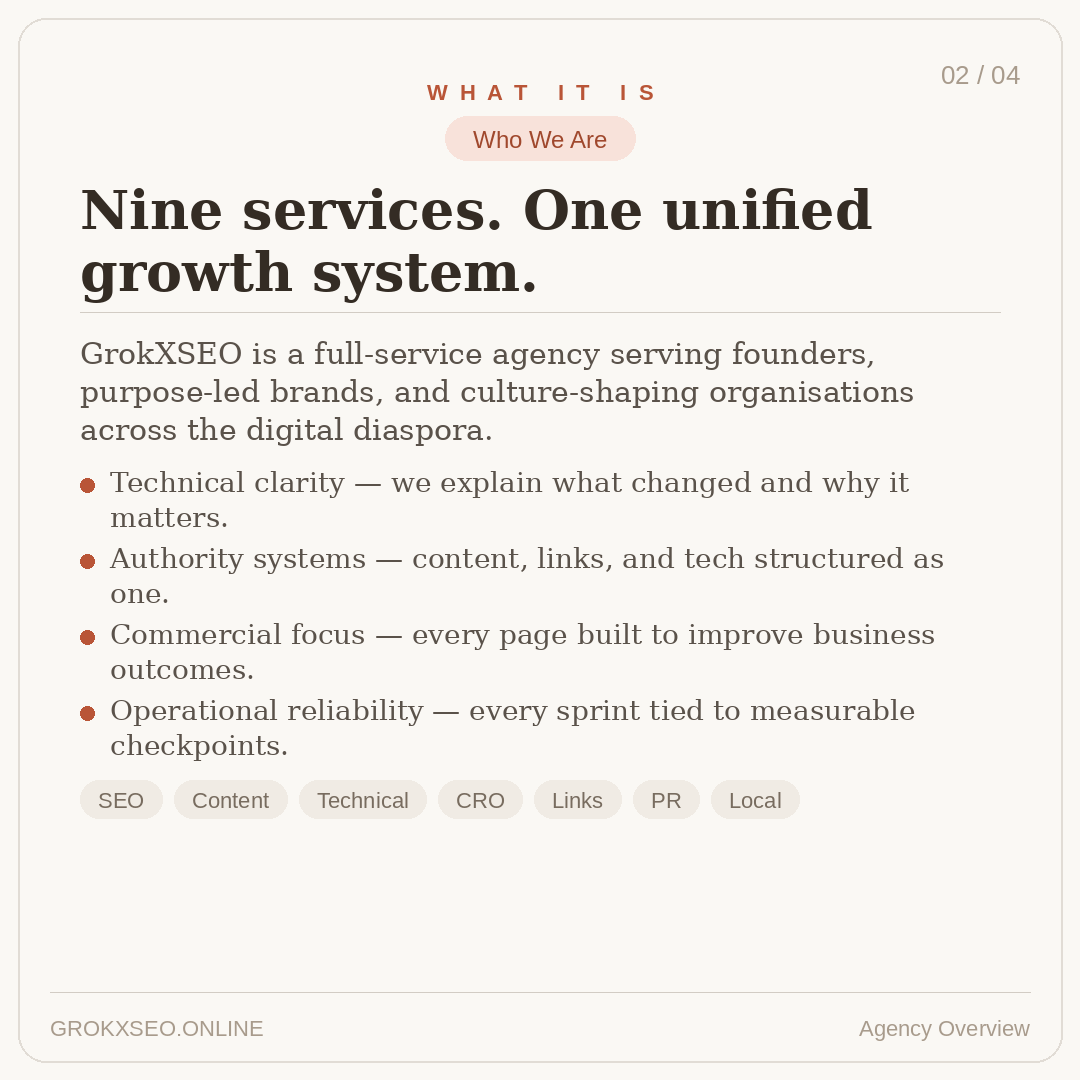 grok_Xseo's tweet image. Content. Authority. Conversion.

Most agencies pick one. GrokXSEO runs all four as one system — built for founders who want growth, not guesswork.

Comment or DM "AUDIT" for a free 20-point SEO review.

#SEO #DigitalMarketing #GrowthStrategy #GrokXSEO #ContentMarketing