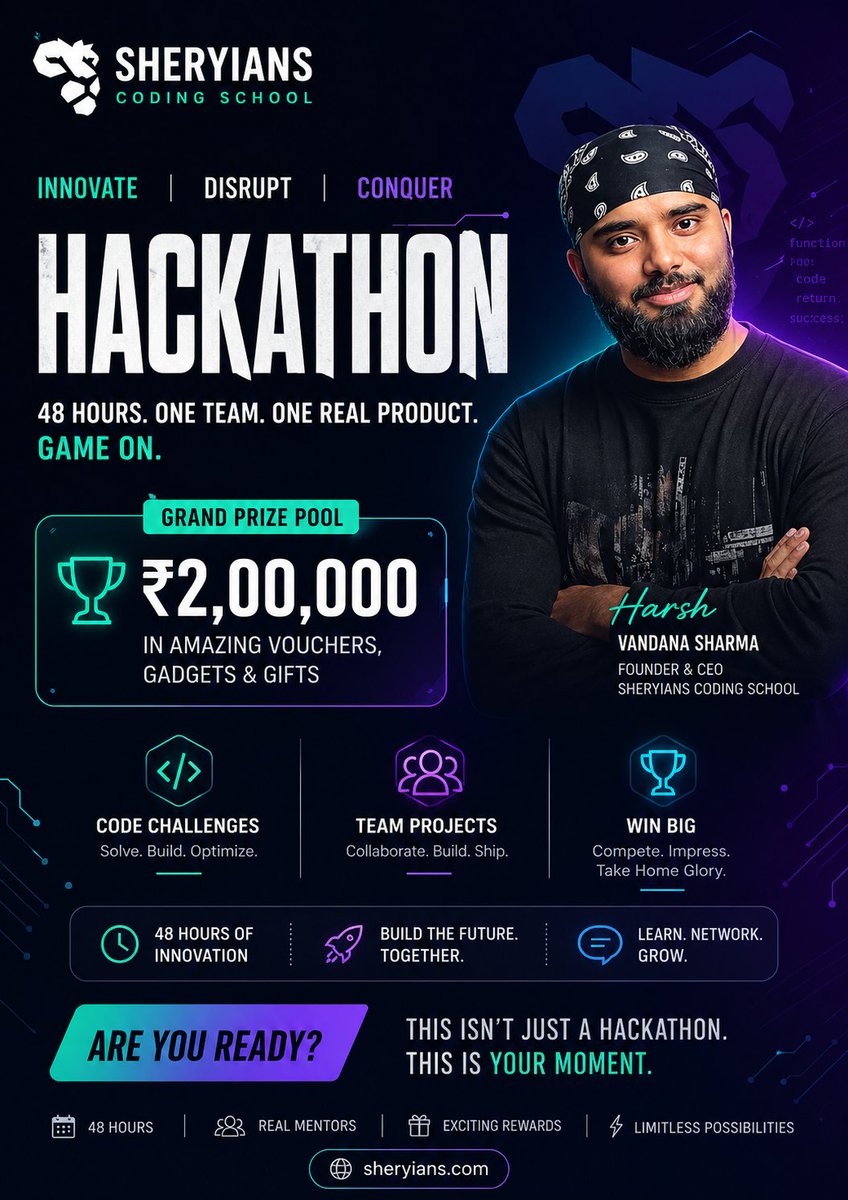 ApnaShashank's tweet image. 🚀 Excited to participate in the Sheryians Hackathon!
Team: Collobuilder
👨‍💻 Leader: Shashank Gupta
👥 Members: Ayushi Kushwaha, Harish, Lucky Baliyan
48 hours. One goal — build something impactful.
Let’s innovate, build, and compete! ⚡🔥
#Hackathon #BuildInPublic #GenAI