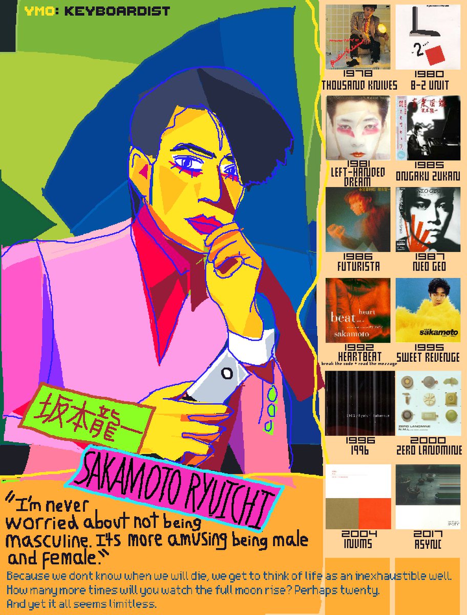 坂本龍一 - YMO (1/6) some quick new art of each member to honour