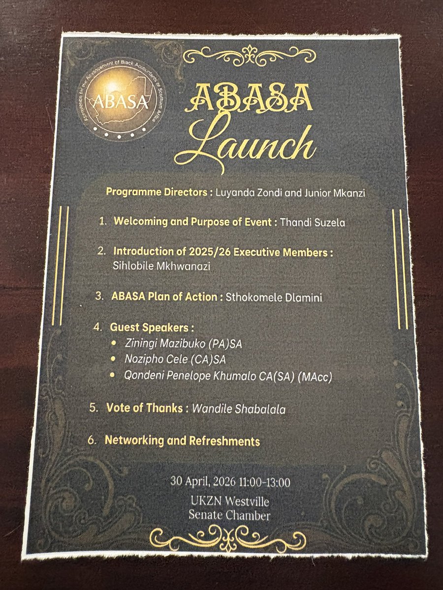zee_mazie's tweet photo. Honoured to speak at the ABASA UKZN Westville Launch.
As a #SAIPAProud member, it was a privilege to share my journey from student to Professional Accountant (SA).
Grateful for platforms that empower future leaders.
#ABASA #UKZN #AccountingProfession https://t.co/0myultLgJ6