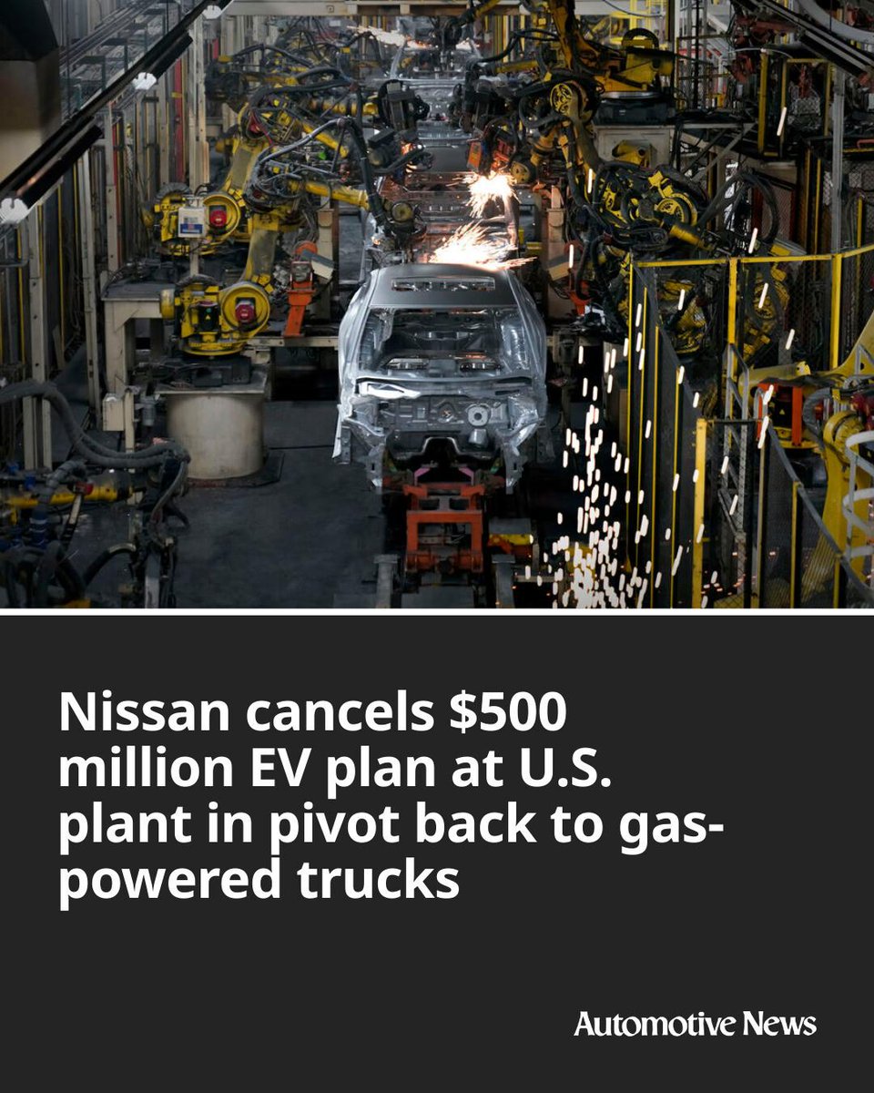 Automotive_News's tweet image. Nissan Motor Co. told U.S. suppliers April 30 that it has dropped plans to build electric vehicles in Mississippi.

#Nissan #EVs #electricvehicles #automotive #autoindustry