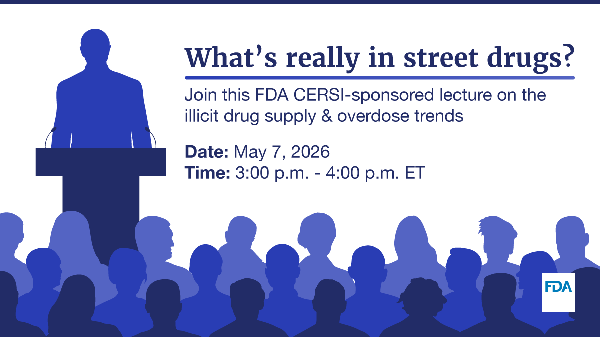 US_FDA's tweet photo. What’s really in street drugs? 💊

Dr. Nabarun Dasgupta from @UNC has analyzed 20,000+ samples to try to find out. Join this FDA CERSI-sponsored lecture on the illicit drug supply &amp; overdose trends.

📅 May 7, 3-4 PM ET

Learn More: https://t.co/wmRNTXCxsZ https://t.co/devcJPHvHj