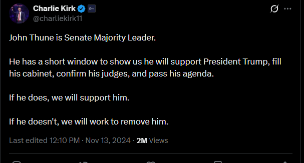 Senator John Thune must be removed as Senate Leader. 

It's been 15 months. Enough is enough.