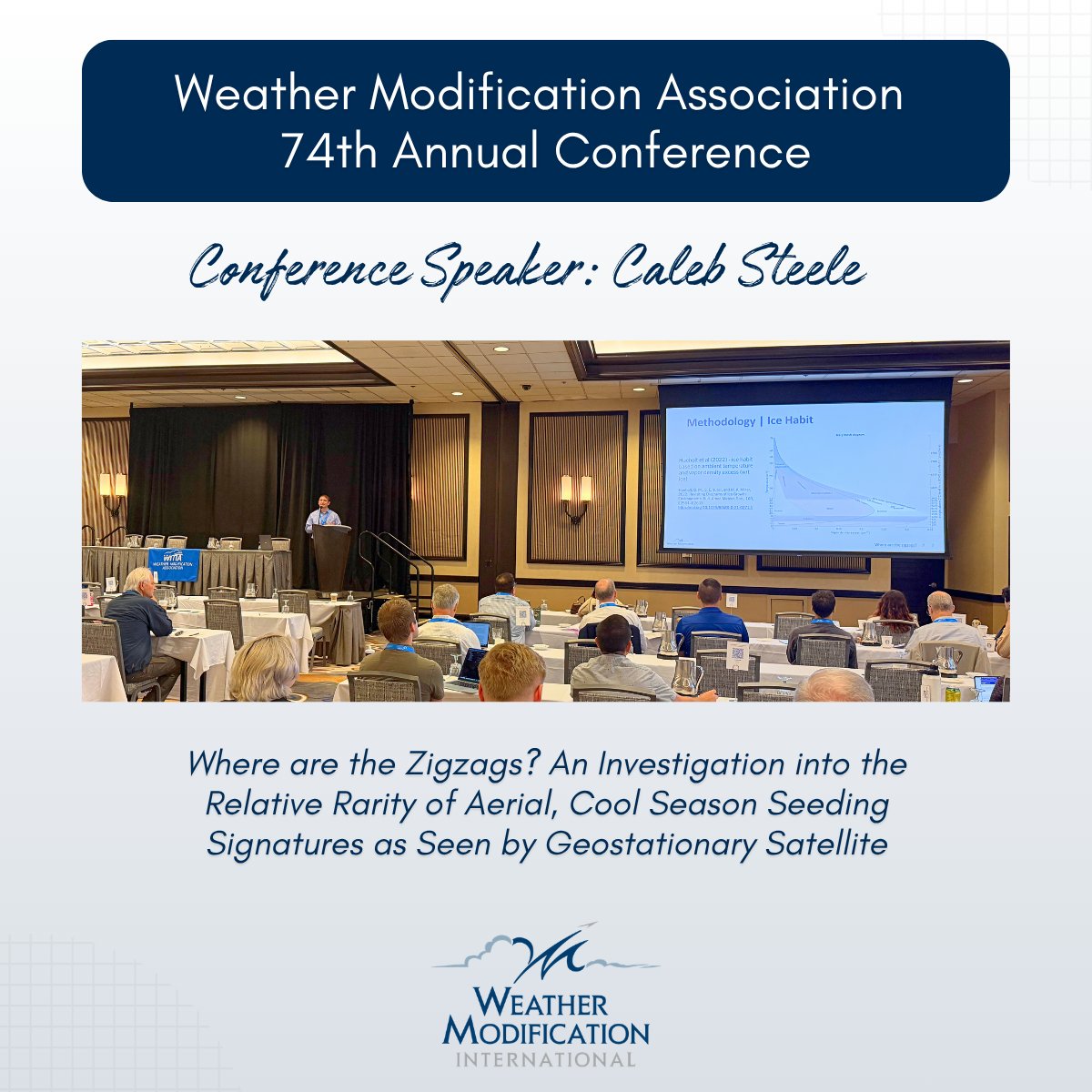 WeatherModIntl's tweet photo. Yesterday, WMI Meteorological Services Analyst Caleb Steele presented research on satellite observations of cool-season cloud seeding events.  

He highlighted case study evaluations helping improve understanding of how cloud changes associated with seeding can be observed. https://t.co/C9riEsOpFq