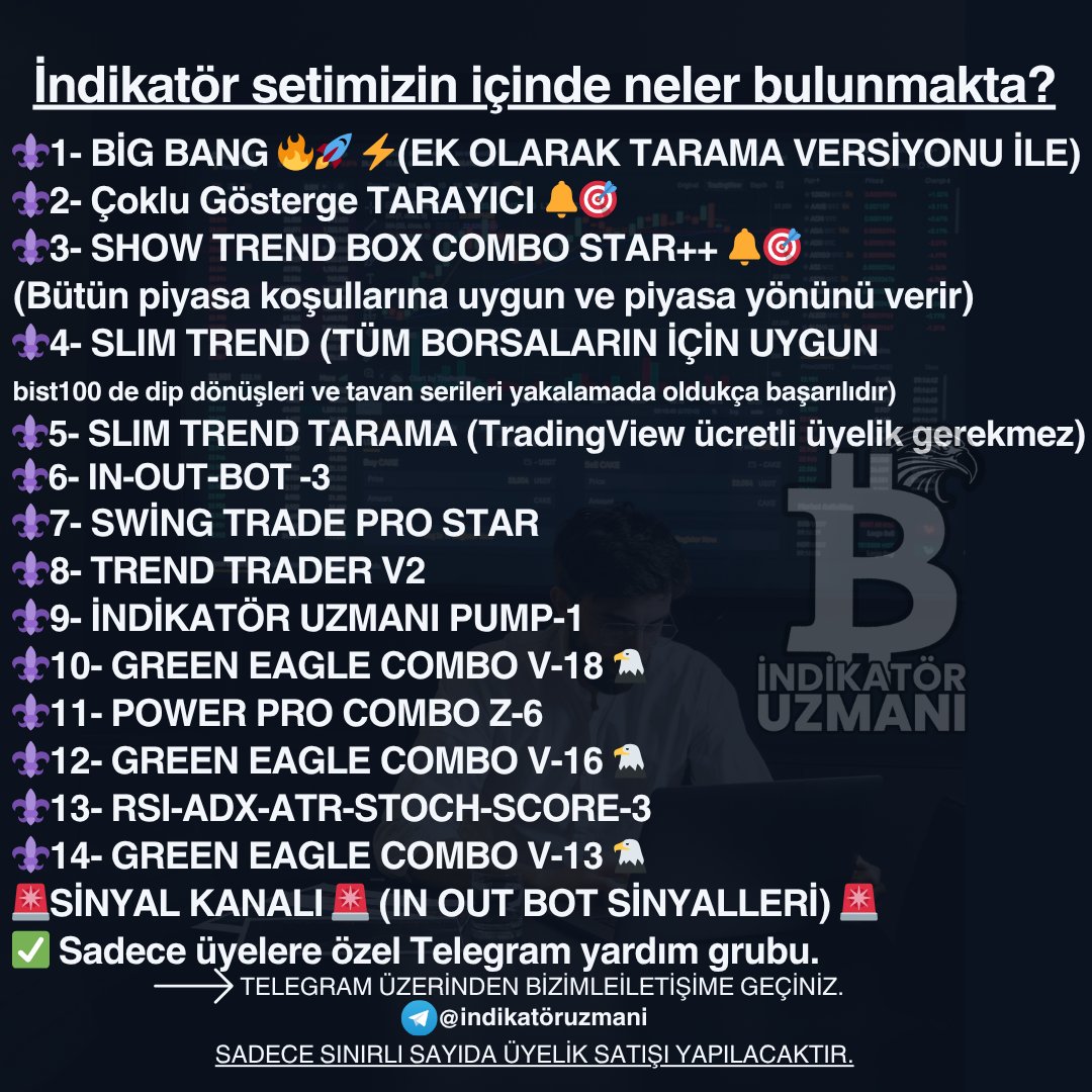 BEKLENEN AN GELDİ UZUN ZAMANDIR KAPALI TUTTUĞUMUZ SİSTEMLER AKTİF
  İşi algoritmalara bırakın duyguya yer vermeyin .   (Sınırlı Sayıda ve Sürede Olacak)    Sınırlı sürede olduğu için fırsatı kaçırmayın   Bu aya özel İndikatör setimizin satışı tekrardan aktif   
 BİG BANG