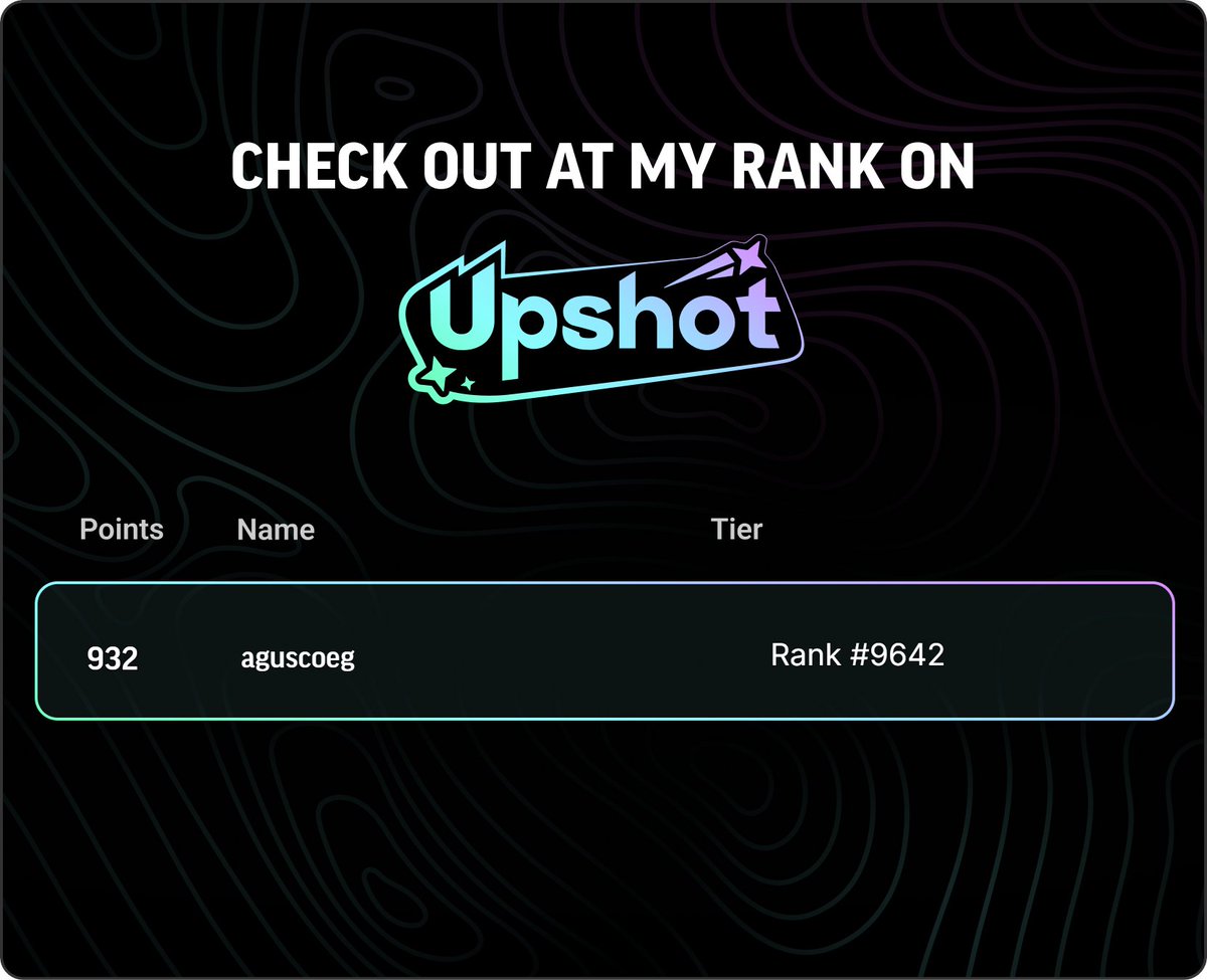 Just hit Rank #9642 on <a href="/upshot_cards/">Upshot</a> after stacking 882 XP
Ready to claim my cash prizes for this season! 💰
Join me 👇
upshot.cards/?ref=4aa10e5f