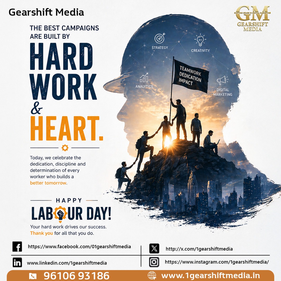 1GearshiftMedia's tweet image. Success = Hard Work + Strategy + Heart 

Here’s to the people who make it happen every day.
Happy Labour Day from Gearshift Media! 

#LabourDay #HustleHard #WorkSmart #DigitalMarketingAgency #BrandGrowth #MotivationDaily #TeamworkWins #GearshiftMedia