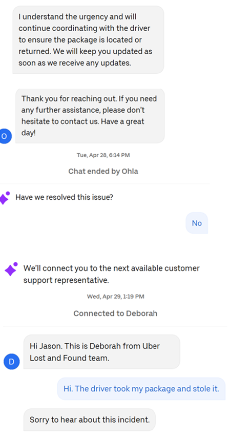 ErinStecher's tweet photo. @Uber Help please! An Uber driver STOLE our package and customer service has ignored me for 8 days!  $10k item picked up then the driver must have seen the value and run. He cancelled the ride and took off. https://t.co/QlbR3VbuB6