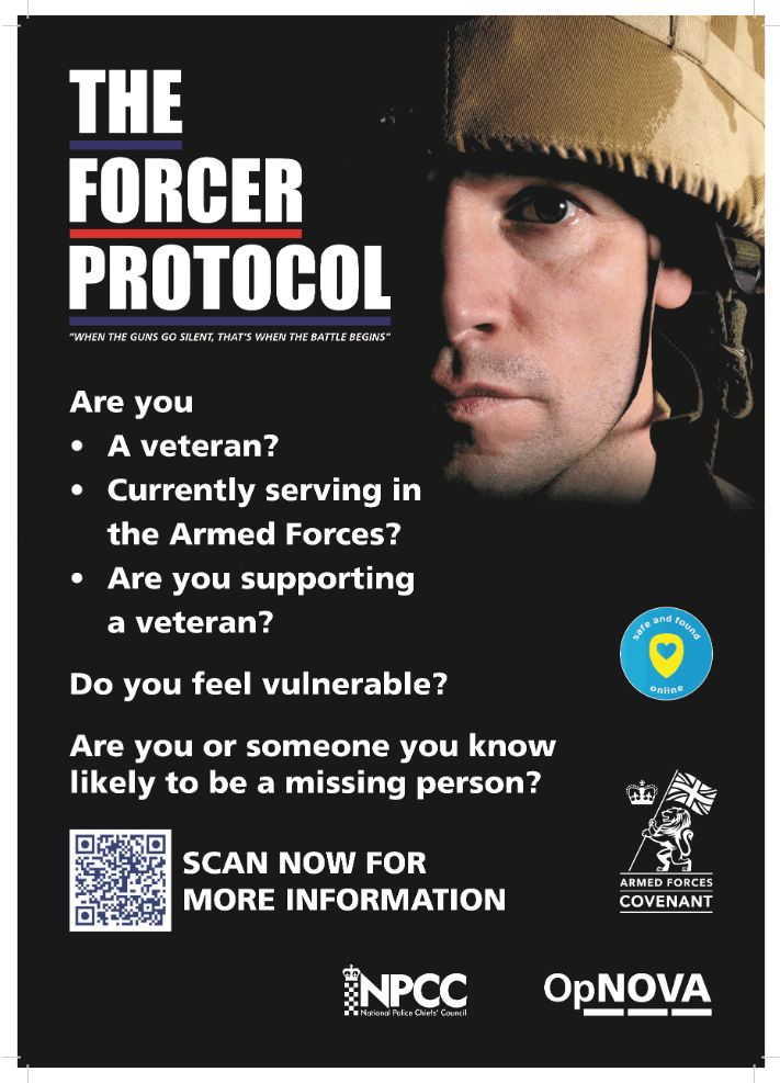 milvetsosc's tweet photo. Forcer Protocol is a UK police-led initiative that helps protect veterans, reservists, and serving personnel at risk. By securely sharing key details such as medical info, triggers, and safe locations it enables faster searches and more tailored support when someone goes missing. https://t.co/VnHs3WdG4G
