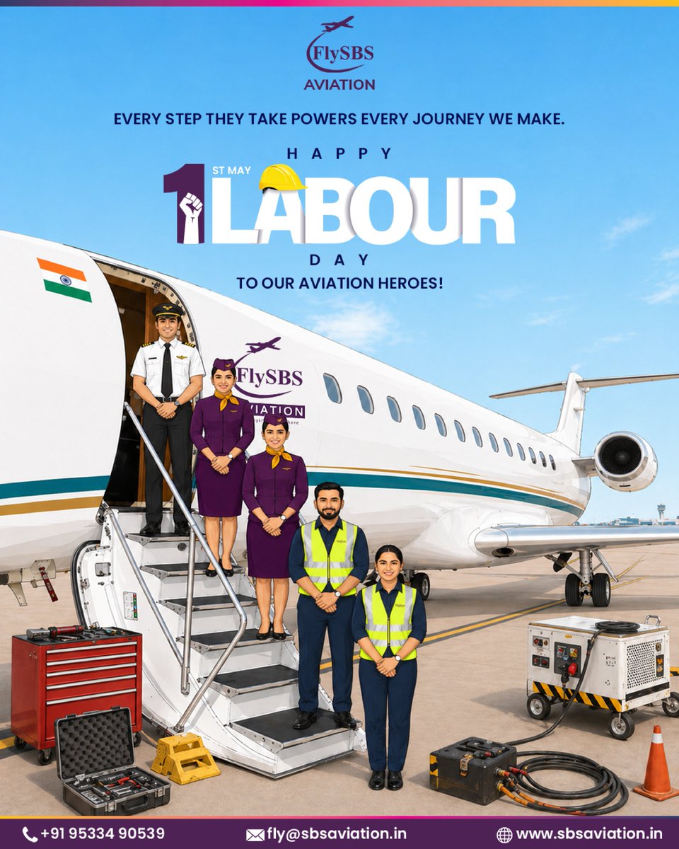 FlySBSAviation's tweet image. Behind every smooth takeoff and safe landing is a team that works tirelessly on the ground and in the sky. ✈️

Happy Labour Day to our Aviation Heroes! 👷‍♂️👩‍✈️

#laboursday #worldlaboursday #aviationindustry #aviation #privatejet #flysbsaviation #indianaviation #laboursday2026