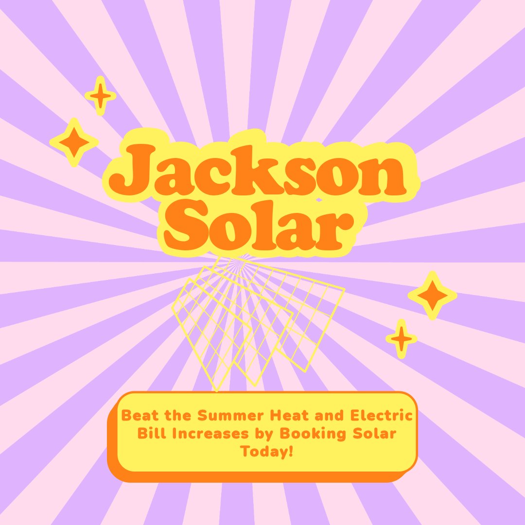 JacksonSolarLLC's tweet photo. Beat the heat before your electric bill rises. ☀️

Summer temperatures can push your energy usage way up, especially when your AC is working overtime. Solar can help you take control of your monthly electric costs and start producing your own power right from your roof. https://t.co/yWfnPADisF