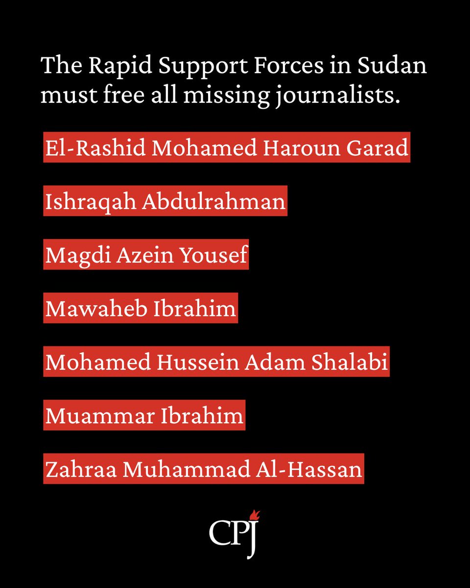 pressfreedom's tweet photo. As Sudan’s war marked its third anniversary in April, the country is now one of the world’s most dangerous and deadliest environments for the press. The RSF should provide proof of life and release detained journalist Muammar Ibrahim and the six other journalists in their custody. https://t.co/d8tyR90gVB

#FreeMuammar #FreeMuammarIbrahim