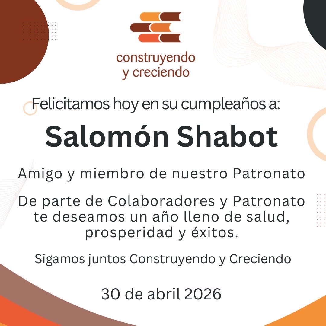 ConstruyendoyC's tweet photo. Hoy celebramos a Salomón Shabot, amigo y miembro de nuestro Patronato. 🎉
Gracias por tu compromiso y apoyo.
Te deseamos un año lleno de salud, prosperidad y éxitos.

Sigamos juntos construyendo y creciendo.

#ConstruyendoYCreciendo #Cumpleaños #ImpactoSocial https://t.co/0nx5MvBgIZ