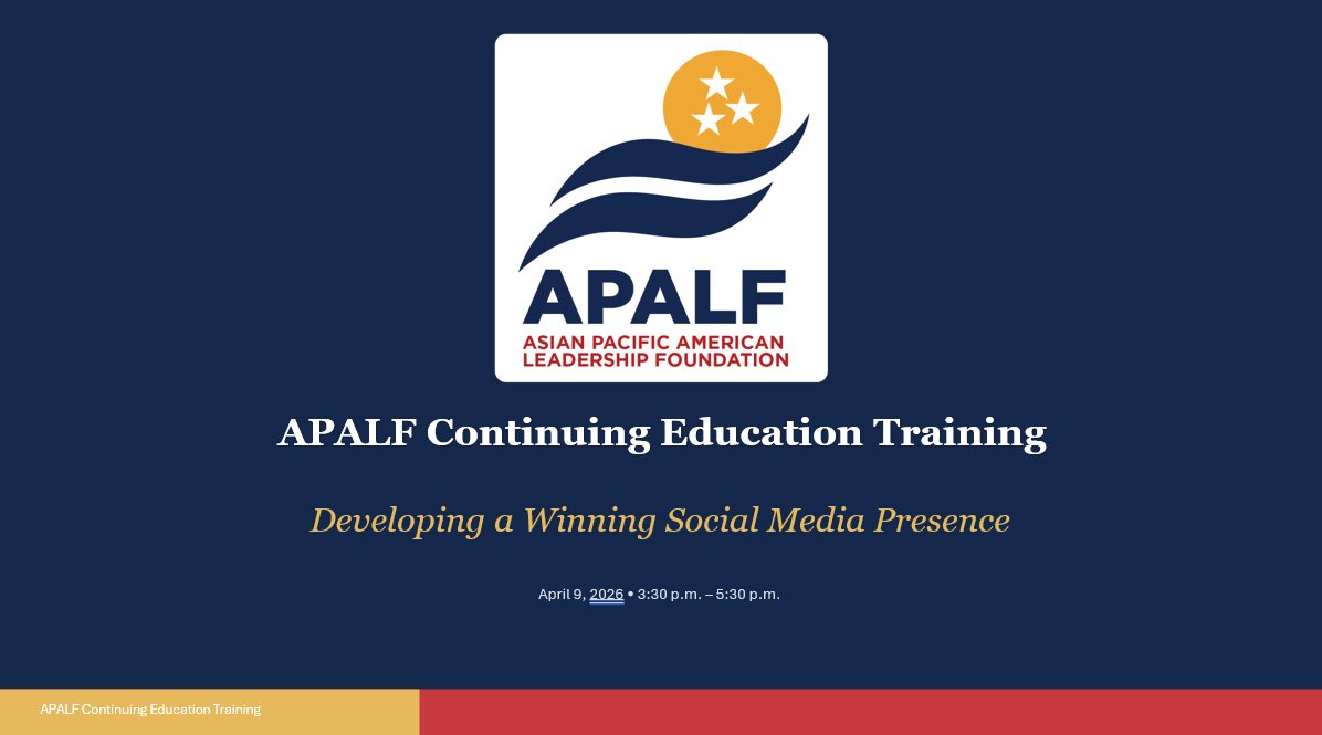 APALFoundation's tweet photo. Special thanks to our speakers for APALF’s Continuing Education Series on “Developing a Winning Social Media Presence.”

AAPI leaders gained tools to navigate today’s digital landscape and build authentic voices.

Featuring Larry Huynh, Cheryl Hori, Laura Gonzalez, Corey Wong. https://t.co/TPquAITRMr