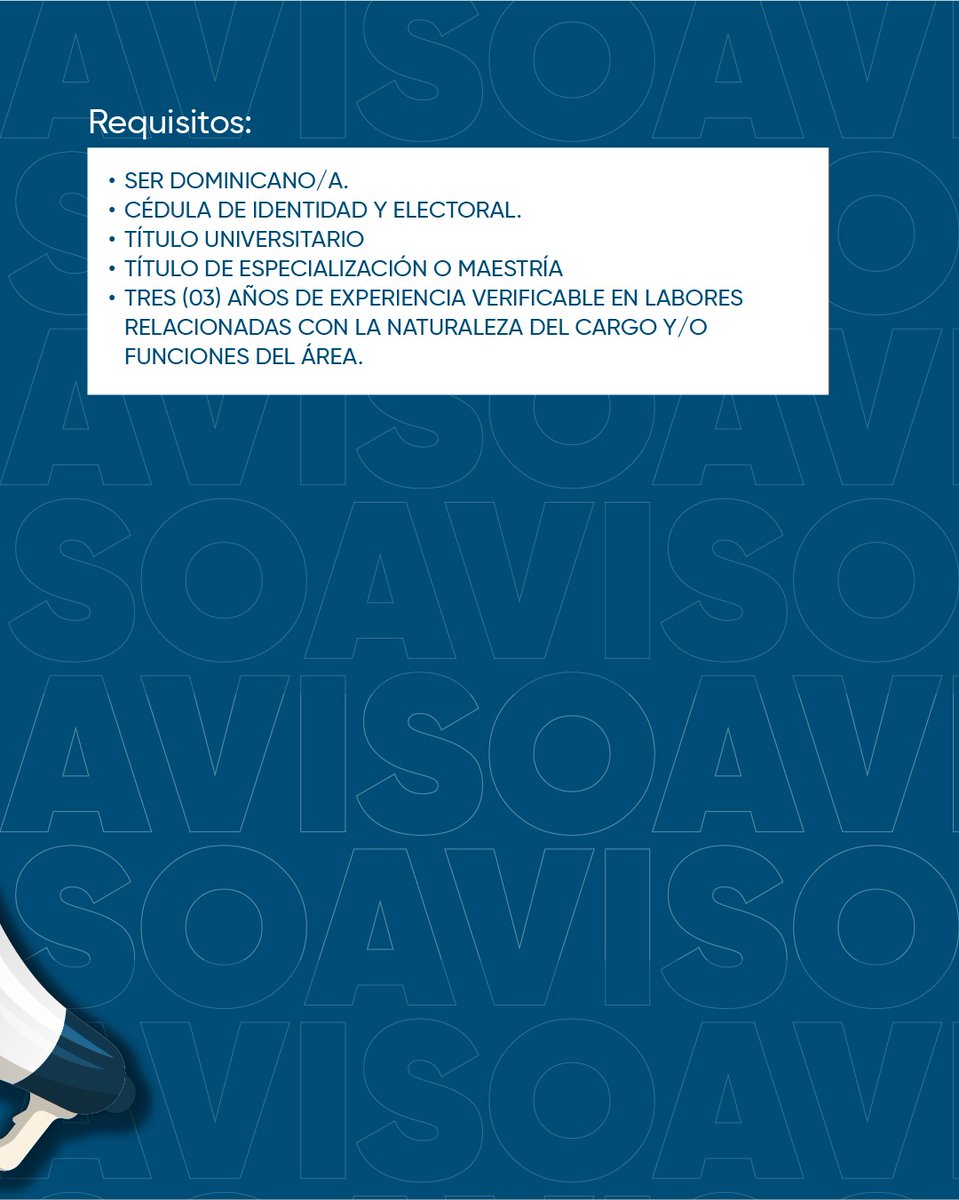 📣 ¡Vacante disponible en la ONE! En la ONE tenemos disponible para el puesto Coordinador /a de la Dirección de Estadísticas Demográficas, Sociales y Ambientales.

📅 Período de postulación: del 30 de abril al 06 de mayo de 2026
📩 Envía tu CV a: reclutamiento@one.gob.do
#ONERD
