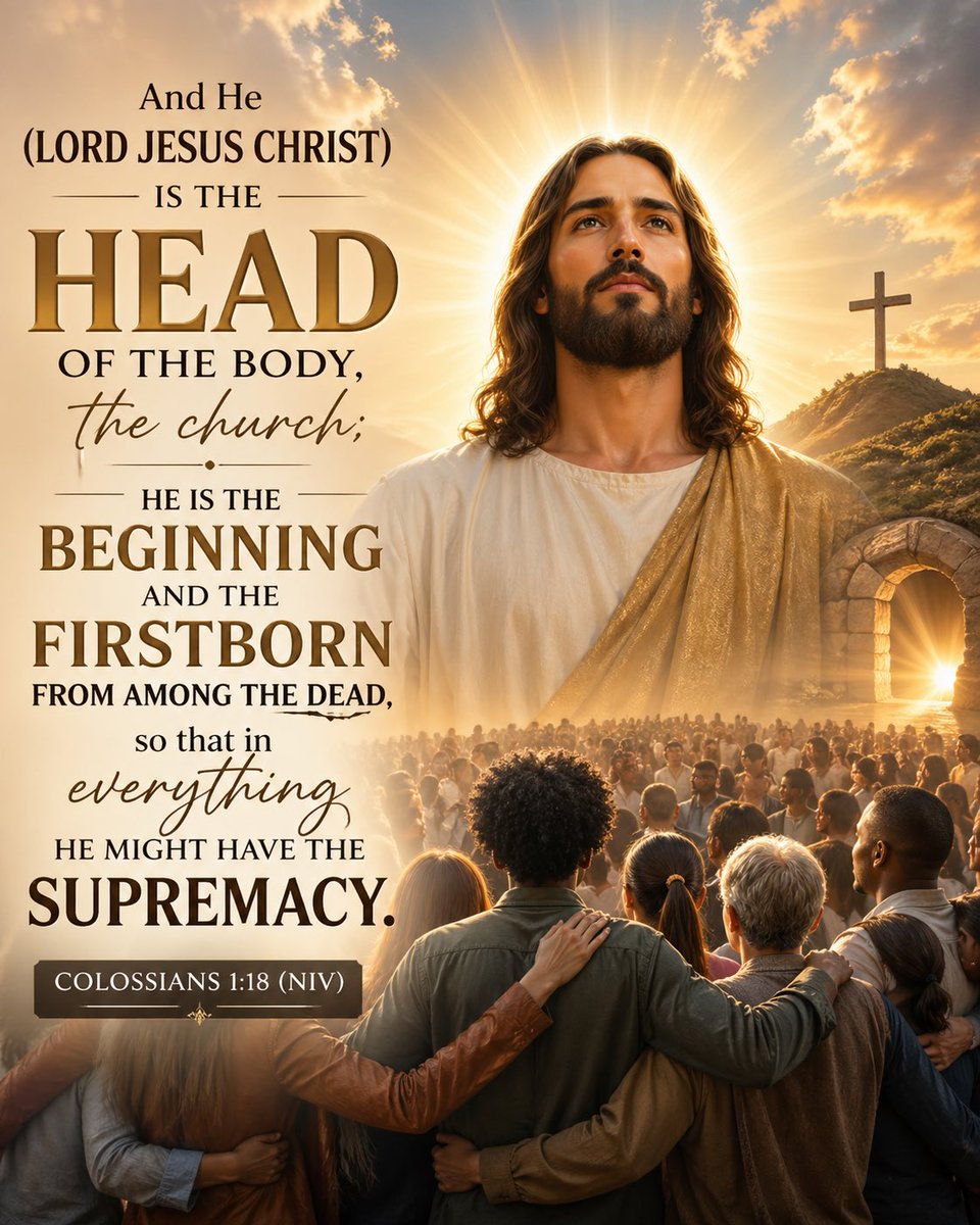 albert70x7's tweet photo. And He
    (Lord Jesus Christ) 
is the head of the body, the church; 
He is the beginning and
 the firstborn from among the dead, 
so that 
    in everything He 
    might have the
    supremacy.
Colossians 1:18 (NIV)