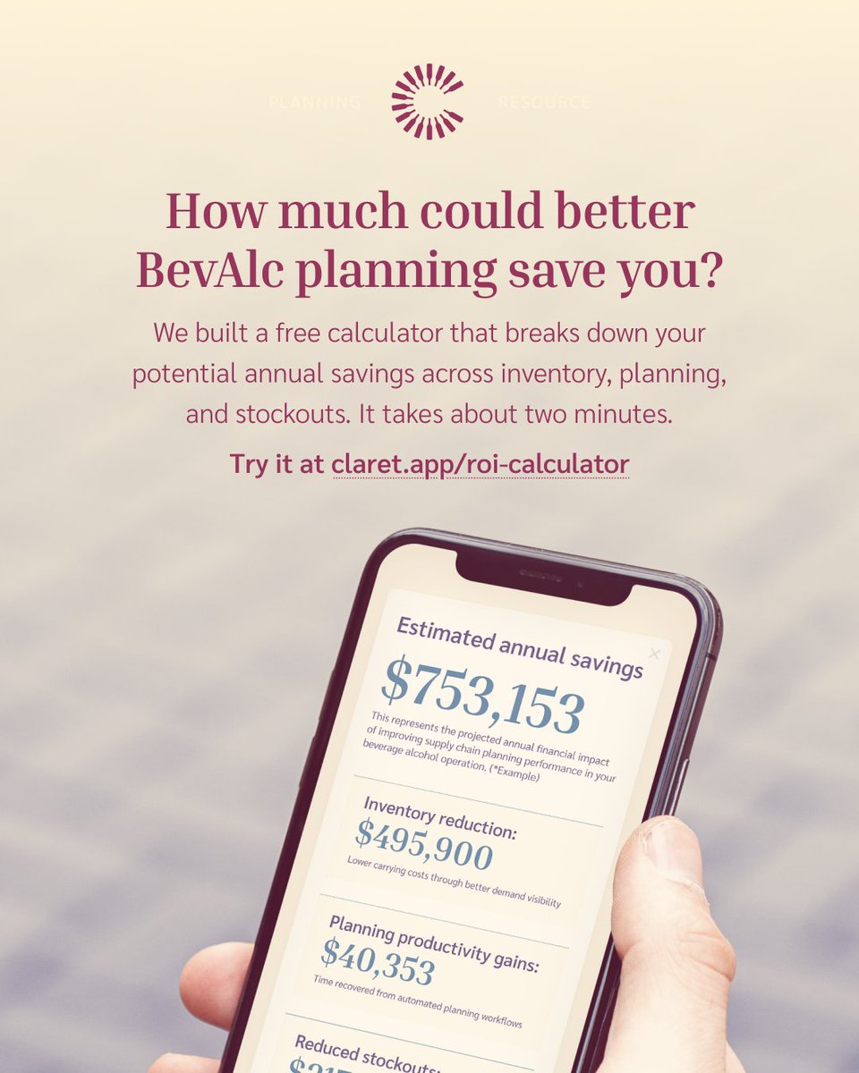 ClaretPlan's tweet image. What is better planing and forecasting actually worth to your business? 📊

This free calculator breaks down potential savings across inventory, productivity, and stockouts in ~2 minutes.

claret.la/4t2YH41

#SupplyChainPlanning #Forecasting #BeverageIndustry #BevAlc