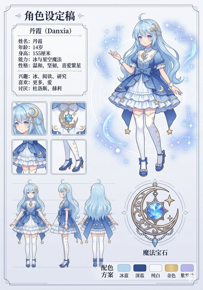 Celestial Blue Character Design Sheet
