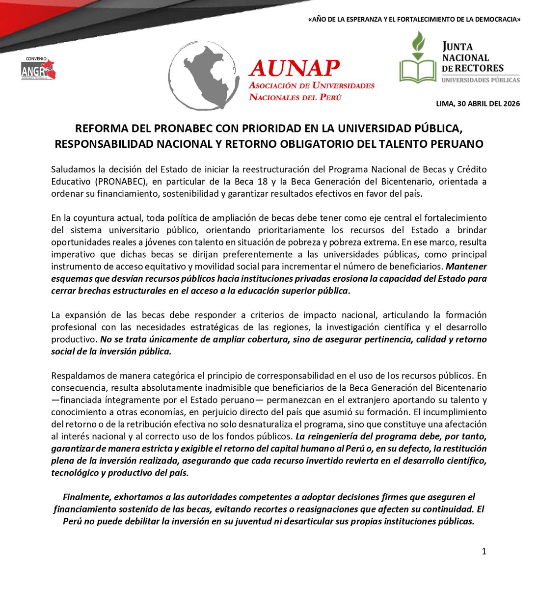 Asociación de Universidades Nacionales del Perú tweet media