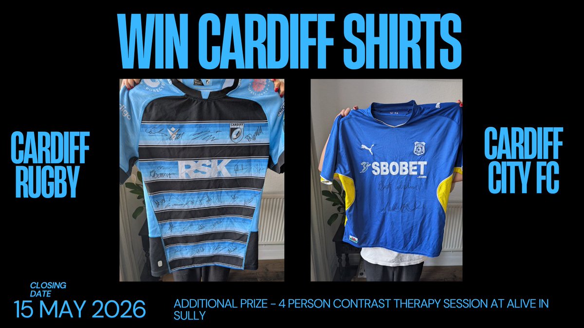leecgriffiths's tweet photo. Trekking the Sahara this Oct for my Dad &amp; @AlzSocCymru
​To hit my goal, I’m giving away:
🏉 Squad Signed @Cardiff_Rugby shirt (
⚽️ Nathan Blake signed @CardiffCityFC shirt
🧊 4-person session Alive Sauna and Ice Baths Sully https://t.co/ZAO0sPovSr https://t.co/5cseOhlERS