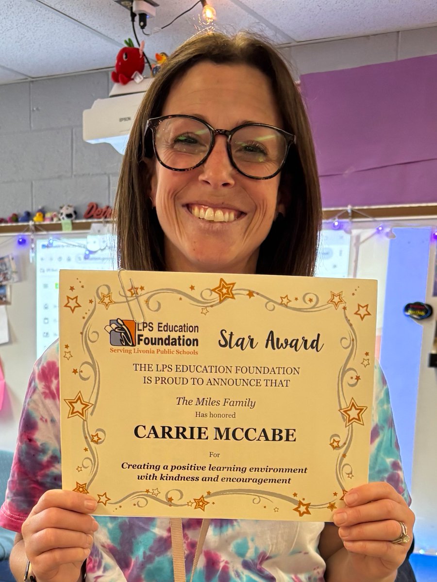 LPS_Foundation's tweet image. The LPS Education Foundation is proud to announce that Carrie McCabe from Buchanan Elementary School has been honored with a Star Award!
For information on Star Awards, please visit: lpsfoundation.org
#LivoniaPride @LivoniaDistrict