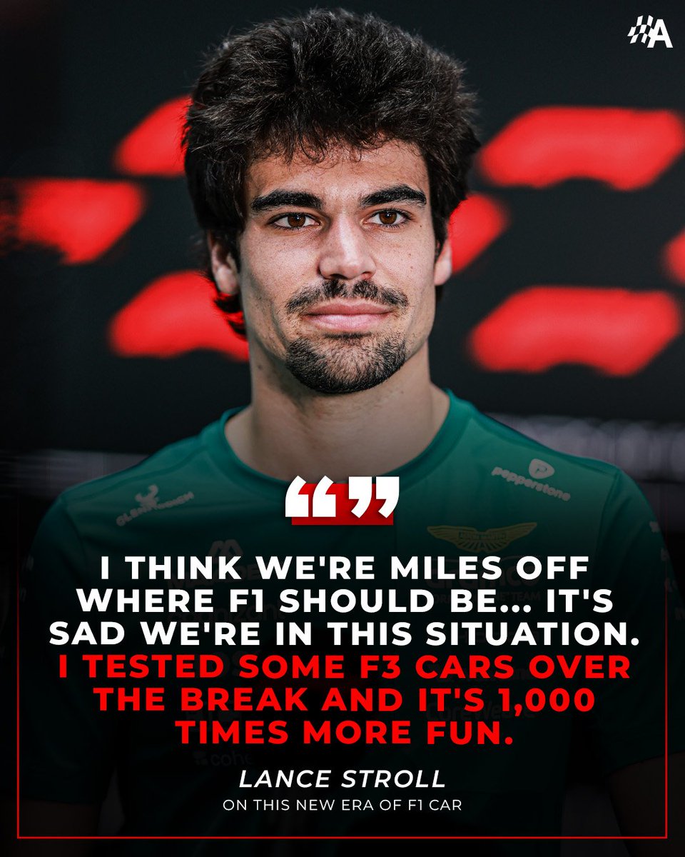 AstonF1Spain's tweet image. Lance Stroll ataca de nuevo a la F1, "Probé algunos F3 durante el parón y es 1000 veces más divertido", "Estamos a kilómetros de lo que la F1 debería ser, es triste esta situación"

vía autosport  #AstonMartinF1 #F1 #Stroll