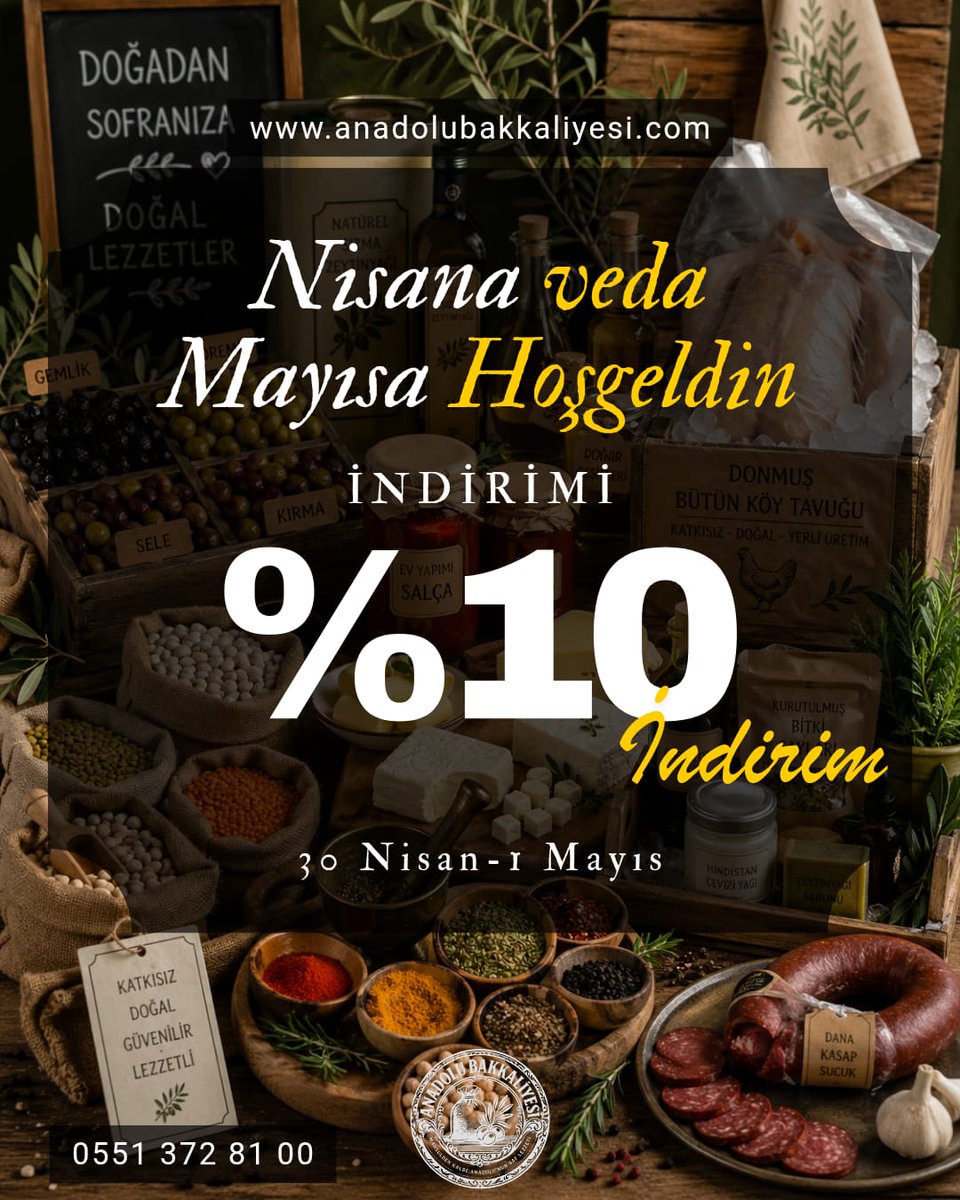 bakkalianadolu's tweet photo. Yine Anadolu Bakkaliyesi, yine İNDİRİM! 🛒🔥

Nisan’a veda ediyor, Mayıs’a bereketle “hoş geldin” diyoruz. 

Doğal, katkısız ve güvenilir onlarca ürün 
%10 Elveda & Hoş Geldin İndirimi sizleri bekliyor!

📅 30 Nisan – 1 Mayıs
📍 Anadolu Bakkaliyesi

Stoklar tükenmeden uğramayı unutmayın.
