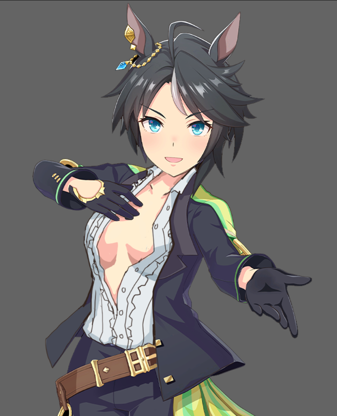 My take is that it would probably look more natural to just unbutton the whole shirt for that playboy look. The boob window is so specific, framed by buttoned up collar above, belt bellow + tie that it draws attention to WE CARVED A BOOB WINDOW OUT OF THE OUTFIT

Quick draw-over