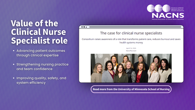 NACNS's tweet photo. Clinical Nurse Specialists play a vital role in strengthening healthcare systems and are often underrecognized.

Learn more about the impact and value of the CNS role in this feature from the University of Minnesota School of Nursing: https://t.co/THBACx2WXw https://t.co/Y8DkJFqfPp