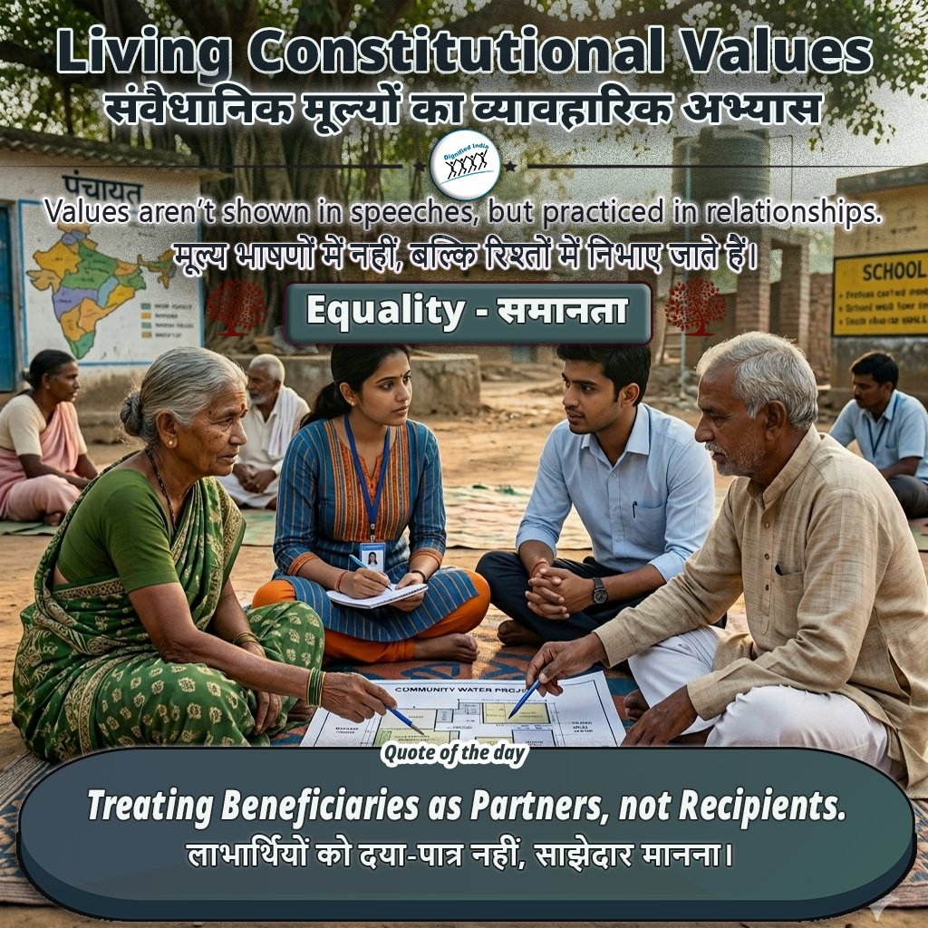 DignifiedIndia's tweet photo. Voice of Equality
Treating beneficiaries as partners, not recipients.
लाभार्थियों को दया-पात्र नहीं, साझेदार मानना।
#EqualityForAll
#EqualRights
#RiseForEquality
#EqualFuture
#TogetherForEquality
#VoiceOfEquality https://t.co/uKu8MLl9gZ
