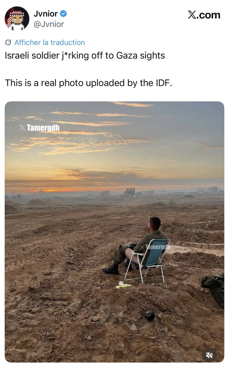<a href="/hippyygoat/">Earth Hippy 🌎🕊️💚</a> <a href="/MANOUCHKYA/">Monica φ 🇨🇵🇵🇸🖤 ❤️ 💚</a> There’s worse 
Another criminal is literally jerking off at the sight of devastation in Gaza 

Photo shared by the IDF

They are evil and psychopaths 
All of them