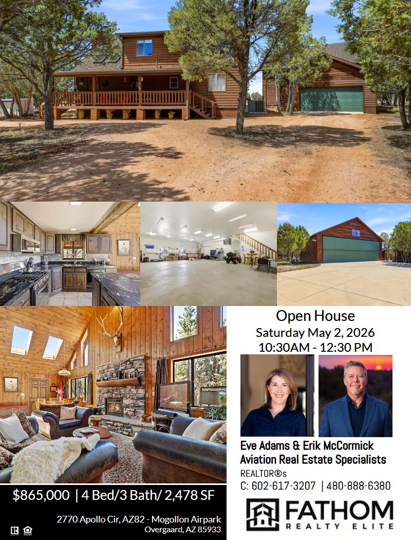 AirparkMap's tweet photo. Open House May 2nd at Mogollon Airpark (AZ82), hosted by Eve Adams with Fathom Realty Elite! They have two additional Arizona aviation properties available to view the same day, by appointment only. 
#AviationRealEstate #AirparkLiving #AZ82 #HangarHome
 https://t.co/awhyckw8lI https://t.co/41zQIq3yIe