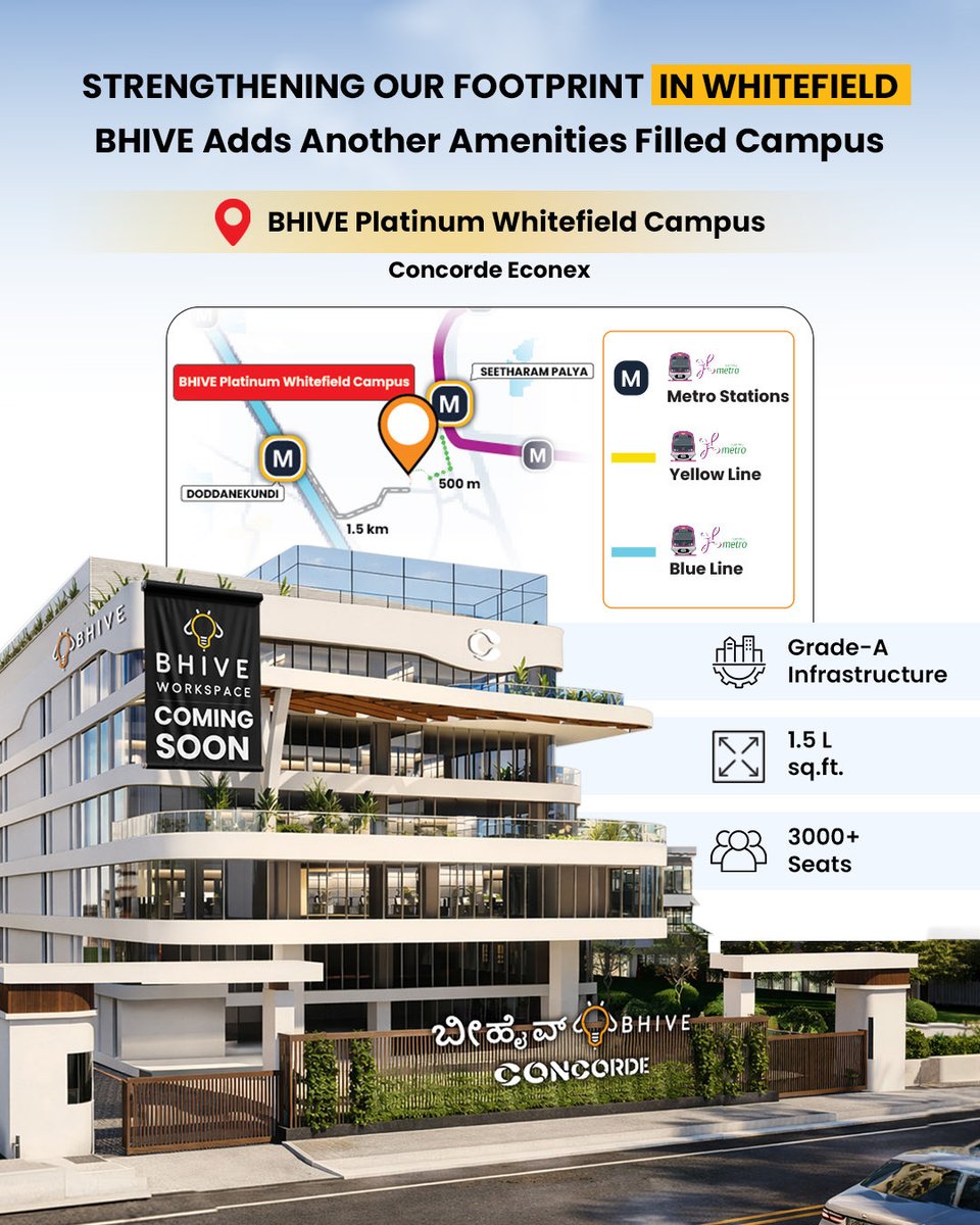 sheshagiri_pk's tweet image. Two new BHIVE campuses are here 🚀

📍 Pacifica Hamilton Business Park, HSR 📍 Concorde Econex, Whitefield

Crossed 2M sq ft, 42,500+ seats, and growing.

The real work starts now. 🐝

#BHIVE #Launch #Bangalore #Startups