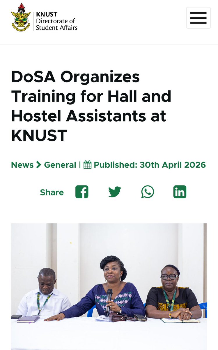 DoSA_KNUST's tweet photo. DoSA Organizes Training for Hall and Hostel Assistants at KNUST

https://t.co/KvQOtz5Cbd

@knust_src @KNUSTGH @GRASAGKNUST @ObuasiSrc https://t.co/n1xQgDYFQa
