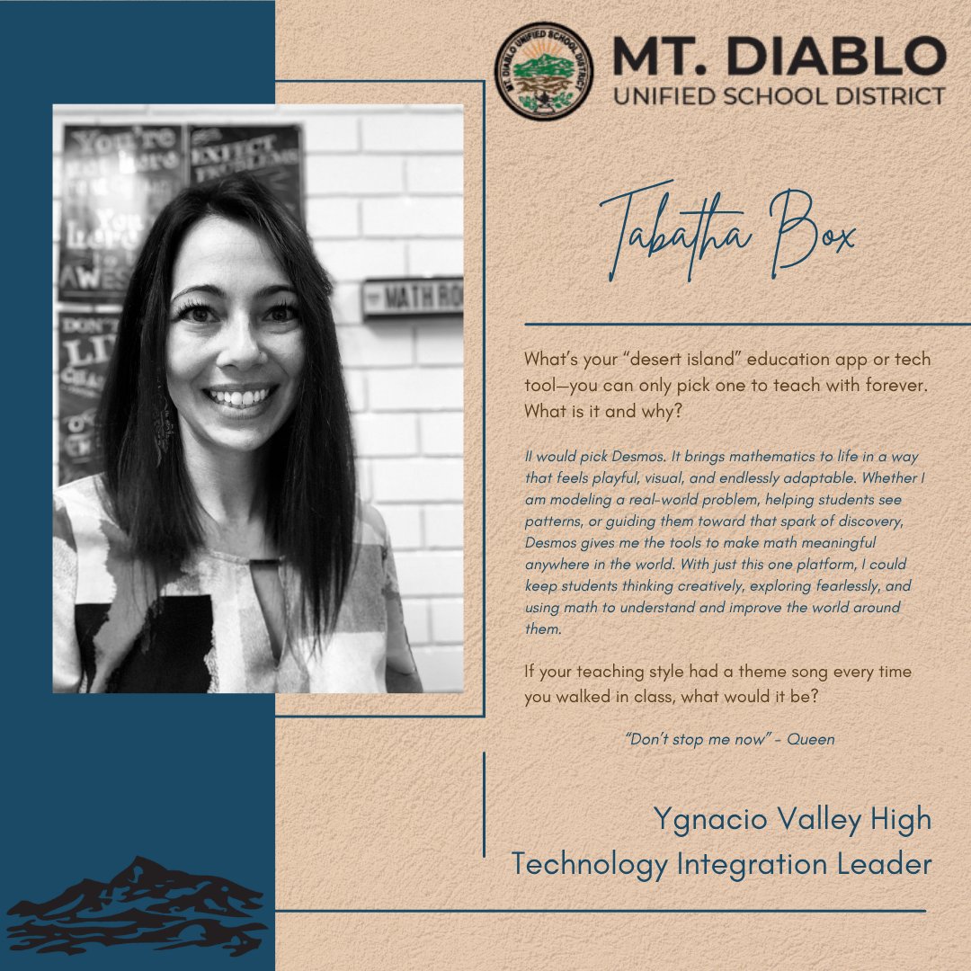 MDUSDEdTech's tweet image. Spotlight: Tabatha Box supports Ygnacio Valley High with #edtech. Thank you for providing rockstar support to our teachers and students! #TILsOfMDUSD #spotlight #TechnologyIntegrationLeader
@MtDiabloUSD