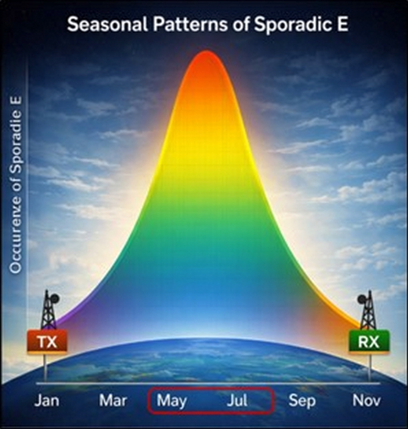 K3TripleR's tweet photo. "IT'S MAGIC TIME! SPORADIC-E SEASON IS HERE. WHAT IT IS AND HOW TO BE READY. Every year, primarily during May through July in the northern hemisphere, Sporadic-E propagation returns and creates Magic on the 6-meter band. And sometimes, if you're lucky, it rubs off on the 2-meter and 10-meter bands, too. Get ready for it today and have some geeky ham radio fun this summer during POTA activations and at your home shack.

If you are on my Antenna Geeks Email List, you just received my monthly newsletter dedicated to Sporadic-E propagation and KJ6ER 6-meter antennas. If not, you can download the free PDF here - https://t.co/Kdl5vuWCZO - This content, and all my portable antenna designs, is always shared for free on my ham radio website - https://t.co/dokdqnjX1g - take a browse anytime.

Sporadic-E propagation is one of the most exciting and challenging opportunities in amateur radio because it is unpredictable. It occurs in the E layer of the ionosphere, approximately 50 to 90 miles above the Earth's surface, where dense and irregular patches of ionization form. These patches or clouds can reflect and refract radio signals at much higher frequencies than normally expected, enabling long-distance communications on the 2-meter VHF band (144 MHz) to the 10-meter HF band (28 MHz), with the peak activity occurring on the 6-meter VHF band (50 MHz).

The primary Sporadic-E season occurs during late spring and early summer, typically from May through July in the northern hemisphere. Time of day also plays a key role in potential Sporadic-E activity where propagation peaks during the middle of the day and early evening hours local time. As the sun heats and energizes the upper atmosphere, ionization in the E layer increases, allowing dense patches of charged particles to form. These patches are capable of reflecting radio signals, and by mid-to-late morning, the first noticeable openings often begin to appear. 

From a geographic perspective, Sporadic-E activity tends to favor mid-latitude regions. Signals most commonly propagate along east-west paths, although north-south paths are possible.

Learn how to spot and be ready for these unpredictable Sporadic-E openings during your POTA activations. It is just another exciting dimension of our amazing hobby that we should all try to take advantage of. Get out there and have some geeky fun! 73 KJ6ER - wooo hooo!"