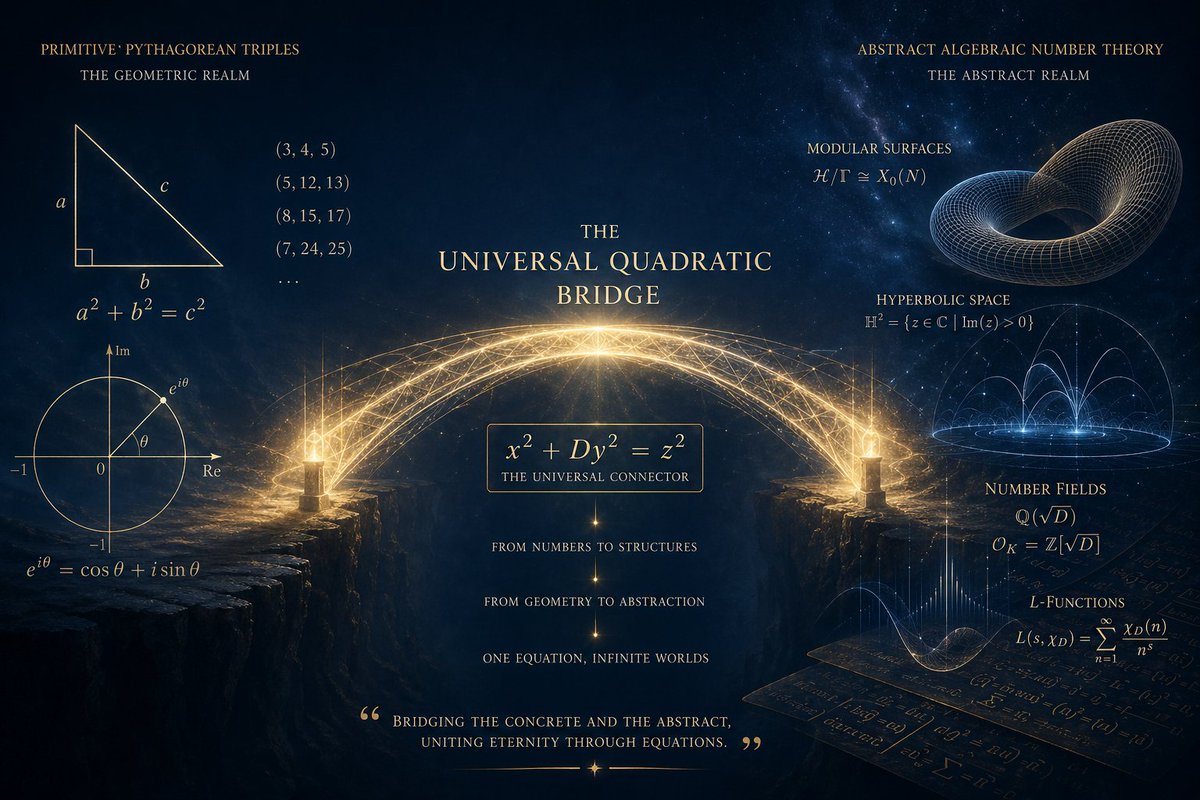 DrCKRajput1129's tweet photo. Primitive Pythagorean Triples as a Bridge between Diophantine Geometry and Algebraic Number Theory: Quadratic Fields, Hyperbolic Angles, 
Class Numbers, and the Modular Surface
Link : https://t.co/7AO0J1NQ7W
#NumberTheory
#AlgebraicNumberTheory
#Mathematics
#MathTwitter
#Maths https://t.co/3350IeFhNF