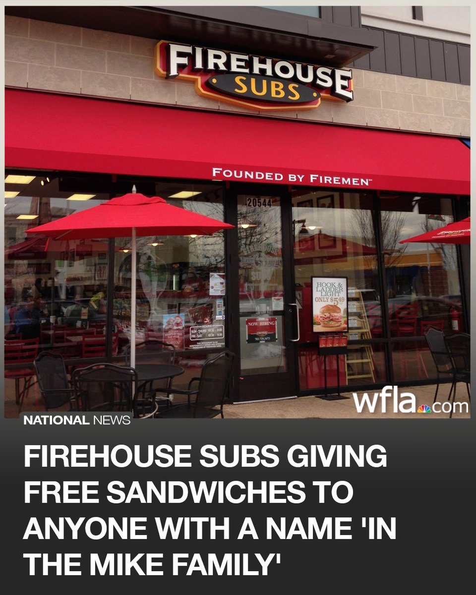 Firehouse Subs is offering a free round of sandwiches to anyone with the name “Michael” — or any name “in the Mike family” next week. wfla.com/news/national/…