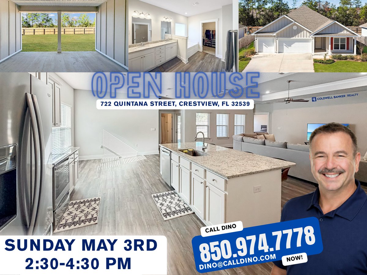 dsinopoli's tweet image. Join us for an Open House! 🏡✨
Come tour this beautiful home and see all it has to offer in person.
Stop by, fall in love, and imagine yourself at home 💫
#openhousesunday #homeforsale #crestviewfl #crestviewopenhouse #calldino