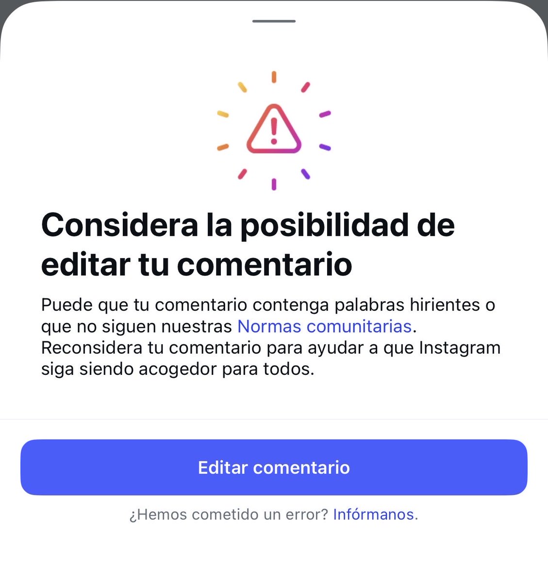 Lo tiquismiquis q es Instagram para gilipolleces. Mi comentario era ‘Penélope ❤️’ (sin tilde no ha puesto pegas)
