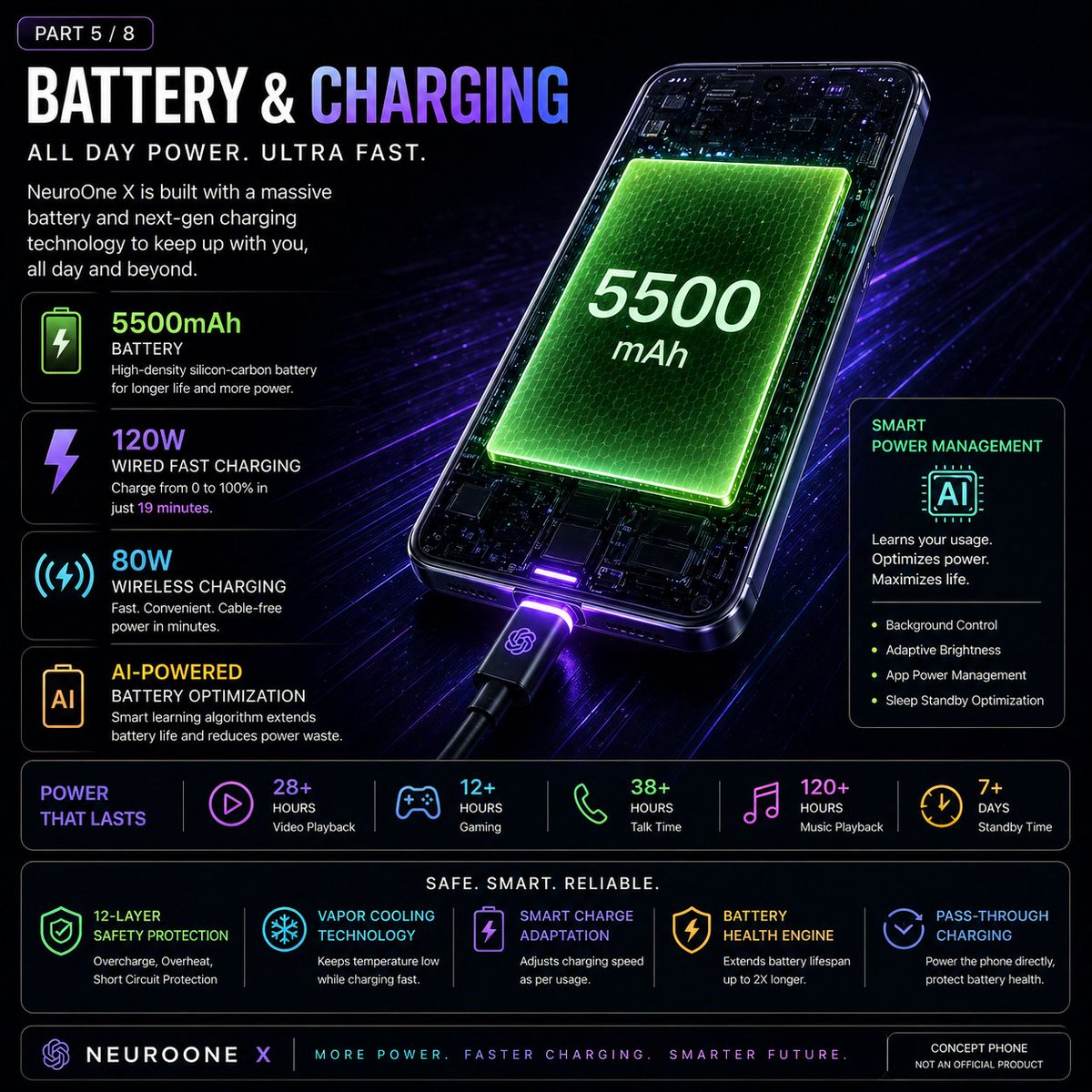 amsu619007's tweet image. 🔋 Battery
• 5500mAh
• 120W wired
• 80W wireless

🤖 AI battery optimization = longer life

#BatteryLife #FastCharging #Tech