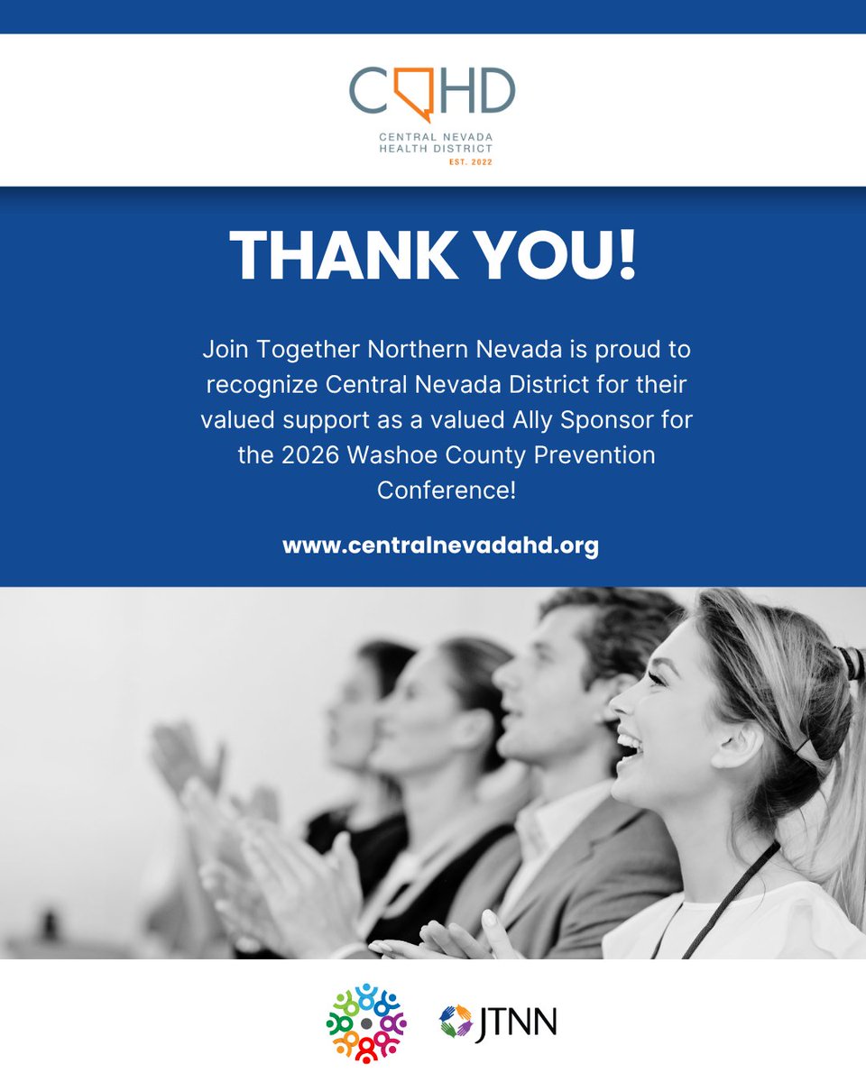 jointogetherNV's tweet photo. Thank you, Central Nevada Health District, for your support as an Ally Sponsor of the Washoe County Prevention Conference 2026!

Your partnership helps build healthier communities across Northern Nevada. 💙

#JTNN #CentralNevadaDistrict #AllySponsor #PreventionMatters https://t.co/iEuCGDn14Q