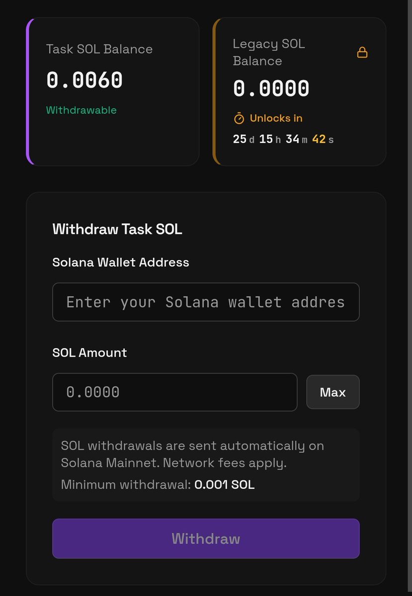 New Airdrops : Claimyshare
🏷 Reward :  SOL reward instant withdraw

👉 Min WD : 0.001 $SOL 

🪂 Register :
claimyshare.io/?ref=CC091318

➖ Register 
➖ complete tasks 
➖ Min withdraw 0.001 SOL 
➖ done