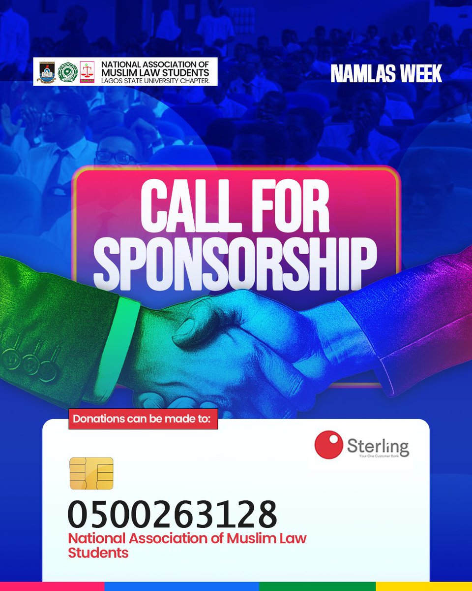 LasuNamlas's tweet photo. A Call for Sponsorship

As we prepare for NAMLAS WEEK'26, we seek your financial support no matter how small. Your sponsorship is more than a contribution, it is a form of Sadaqah Jariyah, an opportunity to invest in knowledge, leadership. https://t.co/jIKnmp4ALI