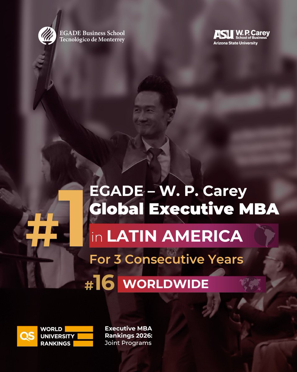 egade's tweet photo. 🌎 #1 in Latin America
🌍 #16 worldwide
The Global #ExecutiveMBA from #EGADE and @WPCareySchool strengthens its global position in #EMBA #JointPrograms #QSRankings 2026.
➡️ https://t.co/cHqsa6VPcC https://t.co/BdiEFygYaK