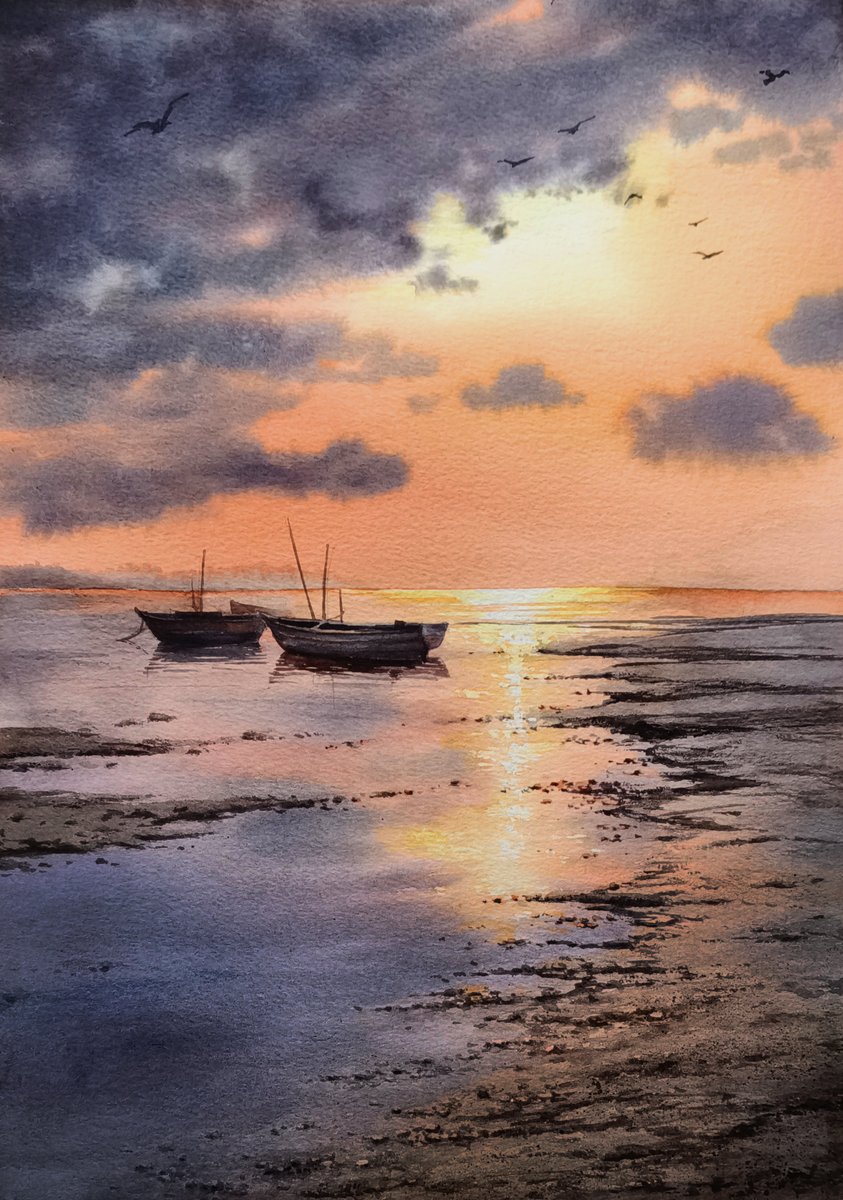 SoulWatercolor's tweet photo. Check out this artwork on Artfinder: https://t.co/bcPPI52DHK #artfinder #makingartwork via @artfinder #watercolor #seascape #sunset #coastalart #beachscene #fishingboats #shorebirds #landscapeart #artshare #originalart #watercolorpainting #contemporaryart #fineart #artforsale https://t.co/lCZk0Py0Fd