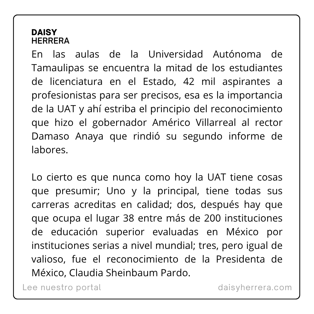 ReporteraDaisy's tweet image. #ElPuntoEs 🔴  El segundo informe del rector

✒️Opinión de Marco Antonio Vázquez 

#UAT #Tamaulipas #CdVictoria #Reynosa #Matamoros #NuevoLaredo #Tampico #Madero #Altamira 

sl1nk.com/eqg7fz2