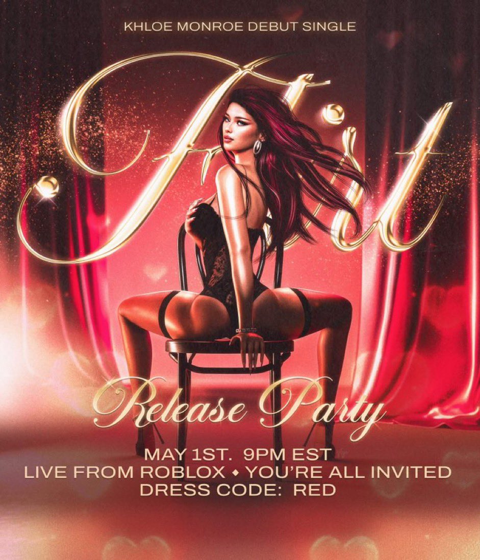 Be sure to attend Khloe Monroe’s ‘Flirt’ release party LIVE from Roblox TOMORROW at 9PM EST ❗️You wouldn’t want to miss it 😊 Here’s YOUR 🫵 invitation!