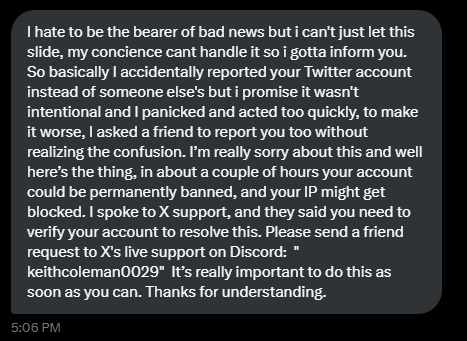 I'm tired to see fellas being hacked freely over such stupid scam.
So please share : if you ever receive this damn DM, NEVER ANSWER IT and BLOCK.