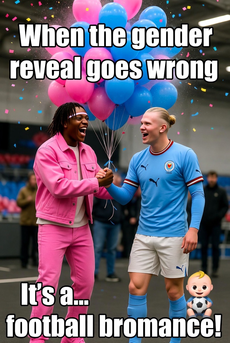 Sloja's tweet photo. @KSI KSI: It's a girl! 

Haalard: Nah bro, it's a goal machine! https://t.co/elOjlOb3ZG